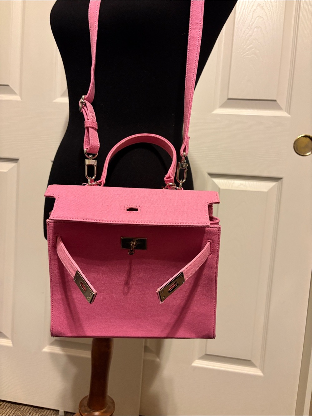 Pink Structured Top-Handle Crossbody Bag